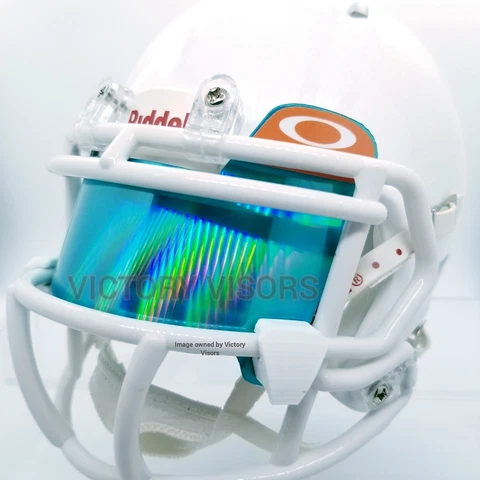 Mini Size Teal and Orange Novelty Football Helmet Visor. *FLAT STYLE* w/Clips Cover