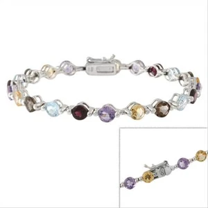 Sterling Silver Genuine Multi Gemstone Tennis Bracelet - Picture 1 of 1