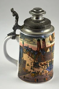 Reutter Porcelain Stein with Pewter Lid German Made in W Germany March to Munich - Picture 1 of 7