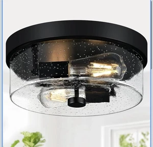 Black Flush Mount Ceiling Light Fixtures, 2-Light Ceiling Mount for Farmhouse... - Picture 1 of 8