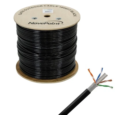 CAT6 1000FT UTP Solid Copper Outdoor Direct Burial LDPE Ethernet 23AWG Black - Image 1 of 2