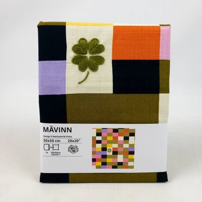 Ikea MÄVINN MAVINN Cushion Cover 20"x20" Check Pattern 4 Leaf Clover Embroidery - Image 1 of 4