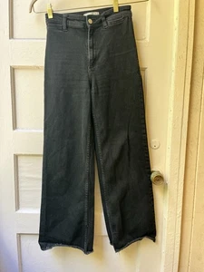 Mango Mng Catherine Black Sailor Super Wide Leg Jean Size 2 Cotton Stretch - Picture 1 of 6