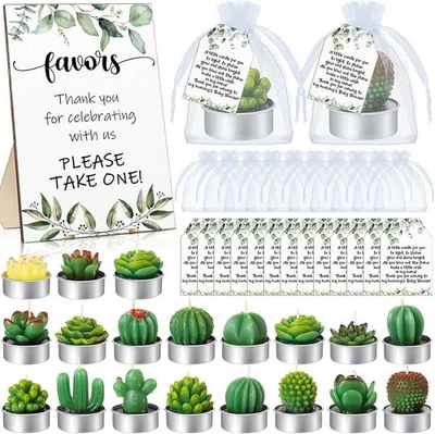 36 Sets Succulent Candles Baby Shower Favors for Guests - candles, tags, bags - Image 1 of 4