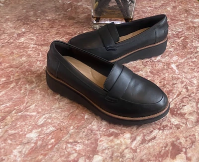 Nuevos mocasines Clarks Sharon Gracie para mujer de cuero negro sin cordones Penny 8,5 W, $110 Foto 1 de 4