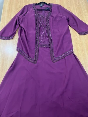 Midnight Velvet Women’s 2-Piece Formal Dress Set XL Purple Beaded Jacket & Gown - Image 1 of 4