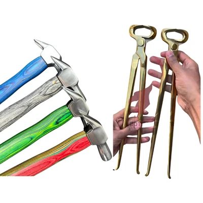 2Pcs Gold Hoof Nippers & 4Pcs Farrier Hammers Set Professional Horse Shoeing - Image 1 of 4