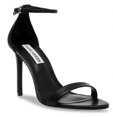 Sandalias de tacón alto STEVE MADDEN Stecy punta abierta correa al tobillo charol negro talla 9,5 Foto 1 de 4