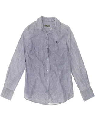 Camisa para mujer FRED PERRY UK 10 pequeña azul lunares algodón BE03 Foto 1 de 3