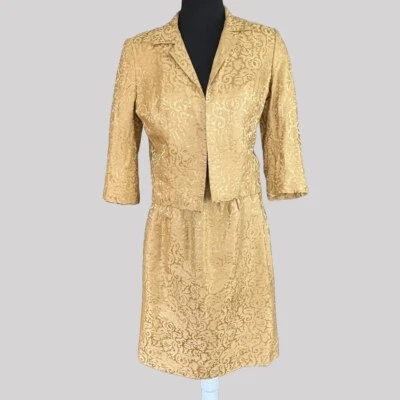 Vintage MCM Royal Lynne Gold Yellow Brocade Silk Skirt Suit 8 - Image 1 of 4