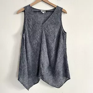 Top Pure Jill donna S blu chambray lino tunica arricciata Lagenlook J. Jill - Foto 1 di 8