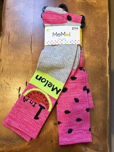 MEMOI SOCKS GIRLS 2 PAIRS KNEE HIGH Size 8-9 WATERMELON GRAY PINK NEW - Picture 1 of 3