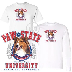 Shetland Sheepdog Paw State University Short / Long Sleeve White T Shirt M-3X - Picture 1 of 3