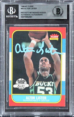 Bucks Alton Lister Authentic Signed 1986 Fleer #64 Card BAS Slabbed Rare! - Image 1 of 2