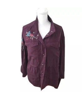 Time & Tru NWT Womans Burgundy Light Weight Utility embroidered jacket Medium - Picture 1 of 8