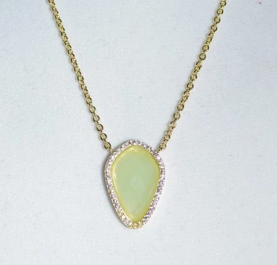 Nuevo $198 MARCIA MORAN Calcedonia Pavé Circonita cúbica Cristal 18k Revestido Collar Colgante Foto 1 de 4