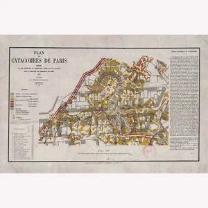 Catacumbas de París, mapa antiguo de 1857 encuesta - Imagen 1 de 11