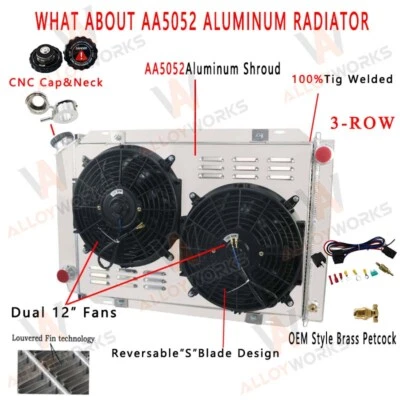 3 Row Radiator+Shroud Fan+Relay Kit Fits 1979-1993 Ford Mustang 5.0L GT LX MT V8 - Image 1 of 4