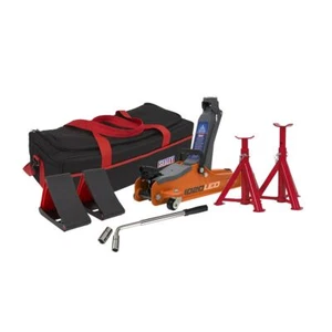 Sealey Trolley Jack 2tonne Low Entry Short Chassis - Orange & Accessories Bag - Picture 1 of 7