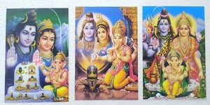 3 x Lord Shiva Parvati Ganesh Religious Original Post Card Postcards Hinduism - Picture 1 of 8