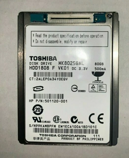 Toshiba 80GB MK8025GAL Internal 4200 RPM 1.8" HDD1808 ZIF HDD 501120-001 - Image 1 of 1