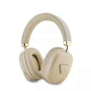 Guess Saffiano PU Leather with Metallic Triangle Logo Wireless Headphones Gold - Picture 1 of 3
