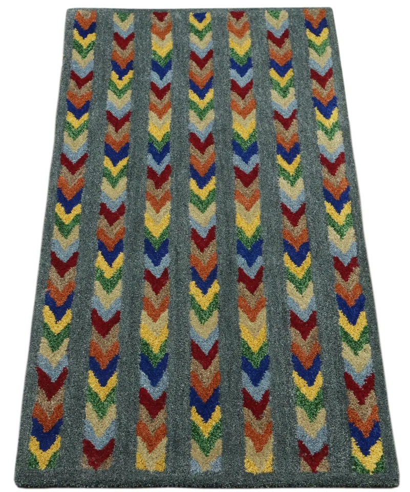 Gabbeh Teppich 100% Wolle 70X140 cm Handarbeit Grau Handgetuftet T996 - Bild 1 von 4