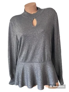 THALIA SODI Top Dressy Sweater Peplum Long Slv Gray Keyhole Women’s Sz XL - Picture 1 of 15