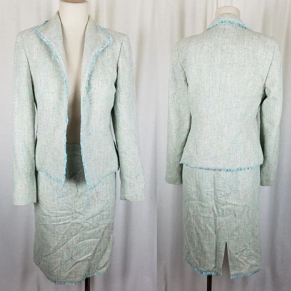 Garfield Marks Gabrielle Chaqueta Flecos Falda Traje Conjunto Blazer Mujer 4 6 Seda Foto 1 de 4