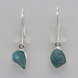 Natural Raw Cut Blue APATITE Earrings Rough Cut - 925 STERLING SILVER #901-Ce - Picture 1 of 9