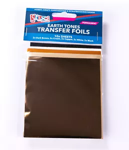 10 SHEETS TRANSFER FOILS EARTH TONE COLOURS SHINY BROWN CREAM COPPER WHITE BLACK - Picture 1 of 2