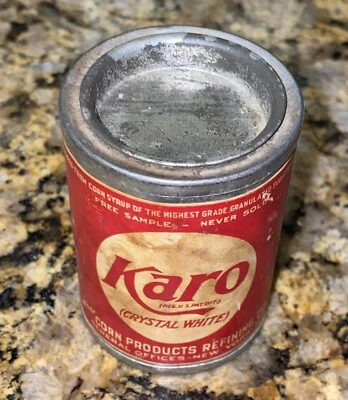1950s Karo syrup sample tin paper label 2 5/16” red label NOS - Image 1 of 4