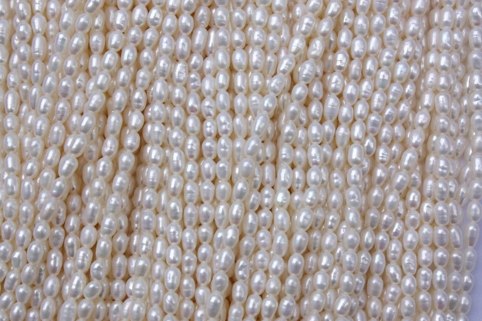 3-4 mm Oval Zuchtperlen Strang Süßwasser Perlen Schmuck Kette Halskette klhg - Bild 1 von 1