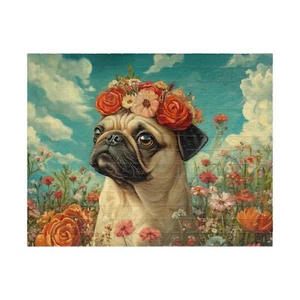Mops Boho Wildblumen Blumen Puzzle (110, 252, 520, 1014 Teile) - Bild 1 von 4