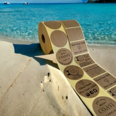 WEST COAST LABELS Craft Paper Round Labels 50 mm Labels PERSONALISED SELF ADHESIVE