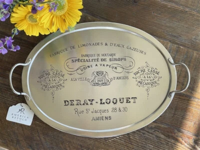 French Bistro Etched Nickel Serving Tray with handles - Wall Plaque - NEW - Image 1 of 2