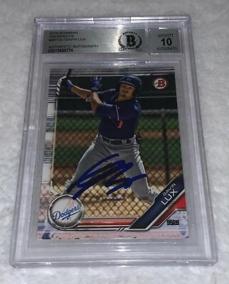 Gavin Lux LA Dodgers signed 2019 Bowman Prospects #130 Card Beckett BGS Auto 10 - Image 1 of 3