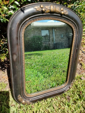 Vintage Tombstone Mirror Carved Wood Frame 18" x 13,5" Cover