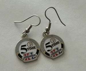 Pittsburgh Steelers 5 Time Super Bowl XL Champions Earrings Women s Dangle NFL - Picture 1 of 7