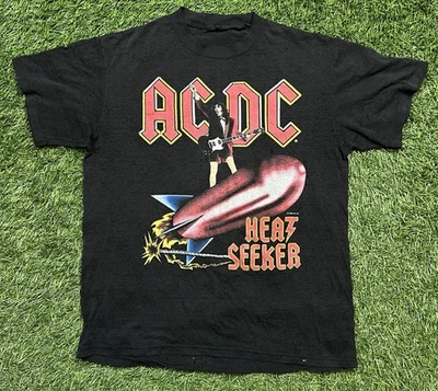Camiseta vintage 1988 ACDC Heat Seeker Tour para hombre M doble cara negra desgastada Foto 1 de 4