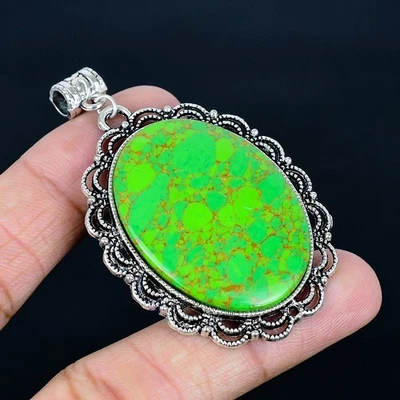 Colgante hecho a mano enchapado en plata 925 turquesa verde cobre de 2,56" Foto 1 de 3