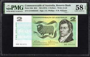 Australia 2 TWO Dollars P38d R84 1972 Phillips Wheeler PMG58 aUNC EPQ Banknote - Picture 1 of 2
