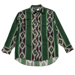 Vintage Wrangler Western Pearl Snap Shirt Aztec Southwestern Size 2XL Green - Picture 1 of 6