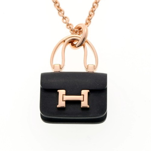 HERMÈS Collana con ciondolo Hermes Amulelette Constance Bag giada nera oro rosa 18 kt con carta