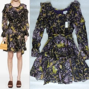 MARCHESA ROSA $495 Silk Blend Long Sleeve Belted MONARCH Dress Women's Size 12 - Picture 1 of 16