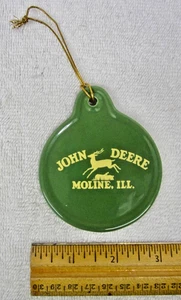 NICE John Deere Moline, Illinois Christmas Old Logo Ornament Green Porcelain - Picture 1 of 3