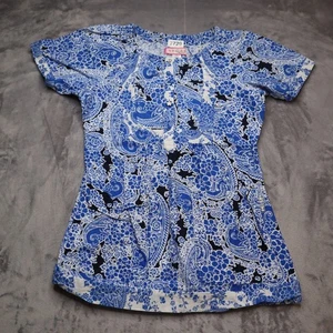 Koi Scrub Shirt Adult XS Blue Paisley Printed Uniform Top Fitted Womens - Picture 1 of 12