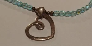 Sterling Silver 925 Heart Blue Iridescent Bead Handmade Necklace 17 1/2" Long - Picture 1 of 5