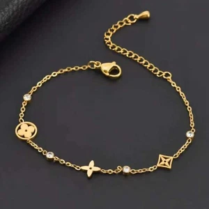 Einzigartiges Kleeblatt 18 Karat vergoldet Edelstahl Atemberaubendes Bettelarmband - Bild 1 von 1