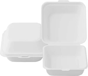 Bagasse Compostable White Burger Box Eco Friendly Takeaway Food Container Lid - Picture 1 of 5